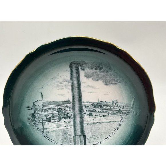 Buffalo Pottery Antique 7.5" B & M Smelter Smokestack Plate 1915 Great Falls Mt. - Picture 5 of 13